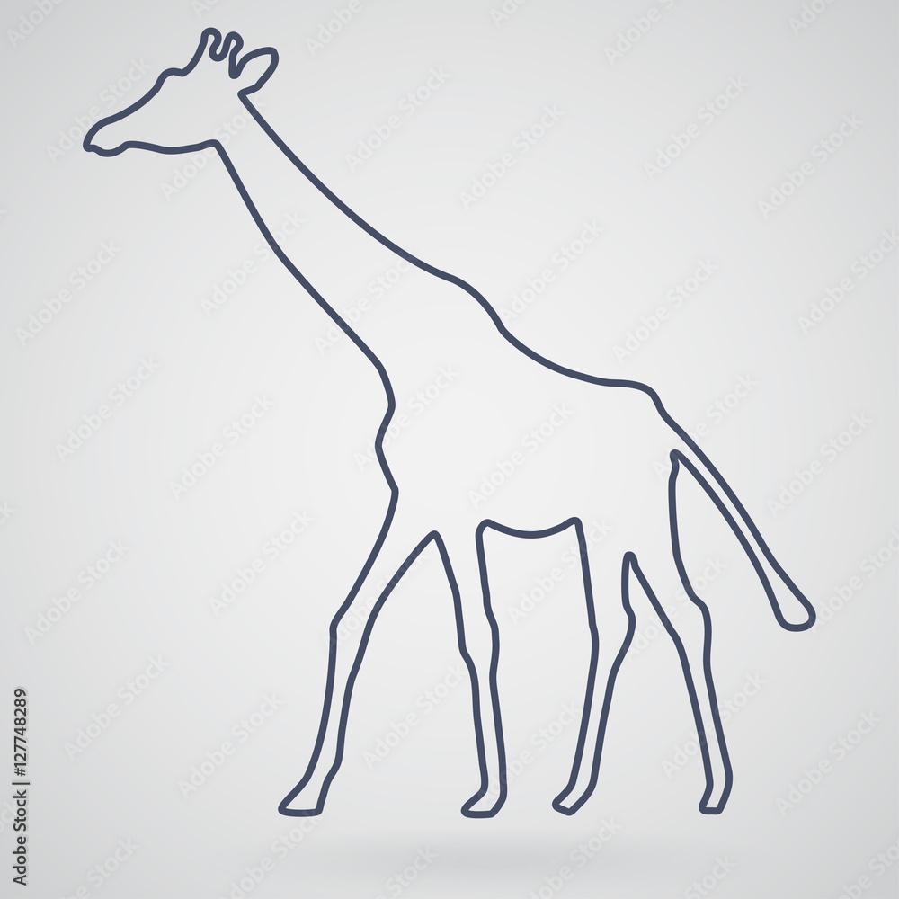 Obraz premium Silhouette of a giraffe, which is, is depicted on a light gray b