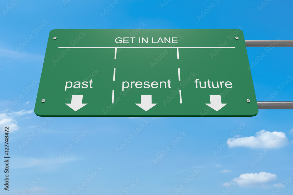Get In Lane Innovation Business Concept: Past Or Present Or Future, 3d illustration