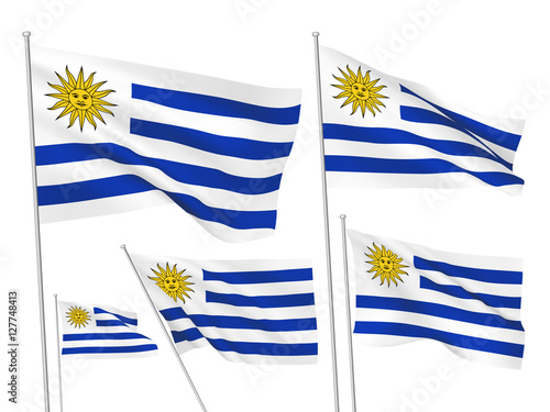 Uruguay vector flags. A set of 5 wavy 3D flags created using gradient meshes