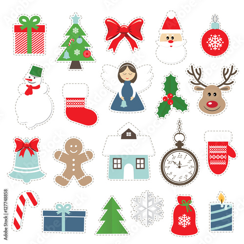 Christmas and new year festive stickers.