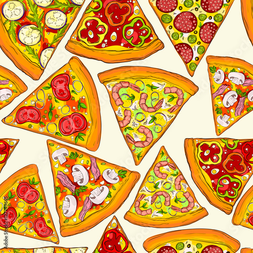 Seamless pizza pattern.