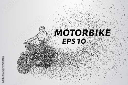 Motorcycle of the particles. The motorbike breaks down into small molecules. Vector illustration