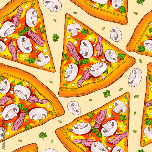 Seamless pizza pattern.
