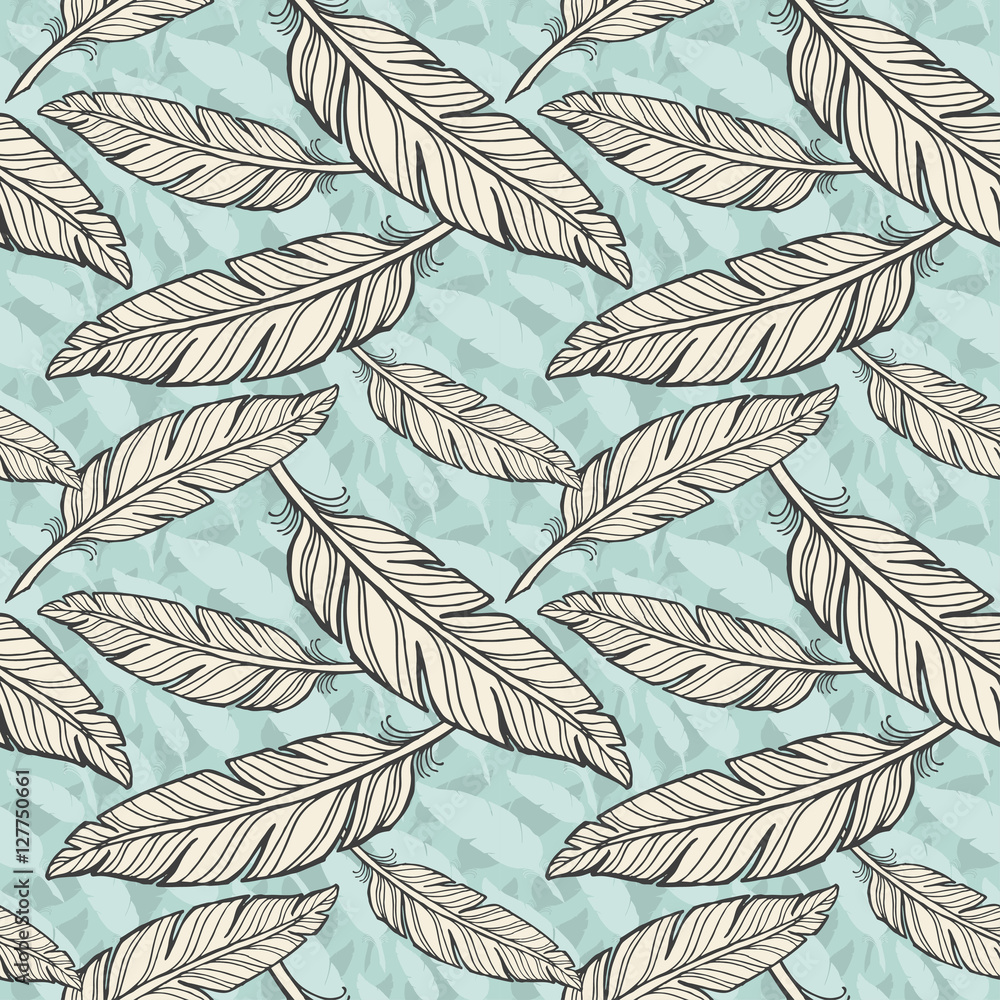 seamless pattern with hand drawn feathers