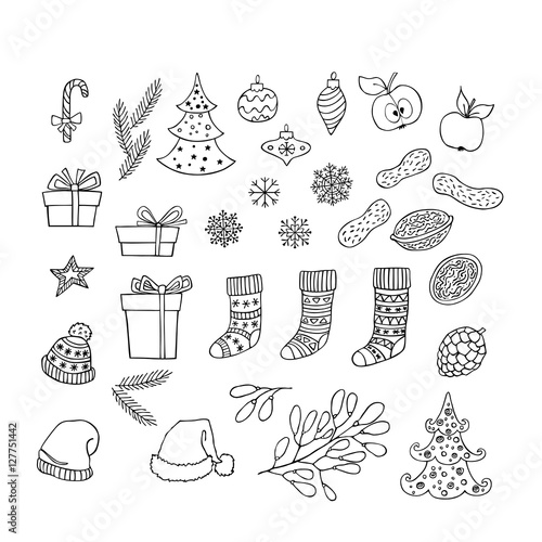 Collection of Christmas and New Year hand drawn clipart