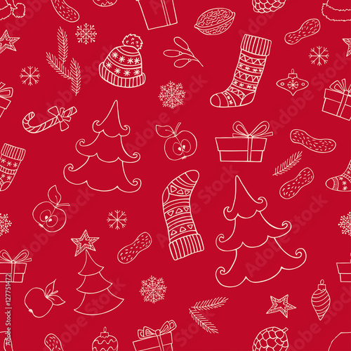 Holiday seamless background with christmas symbol