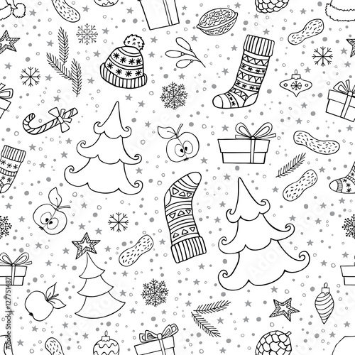 Holiday seamless background with christmas symbol