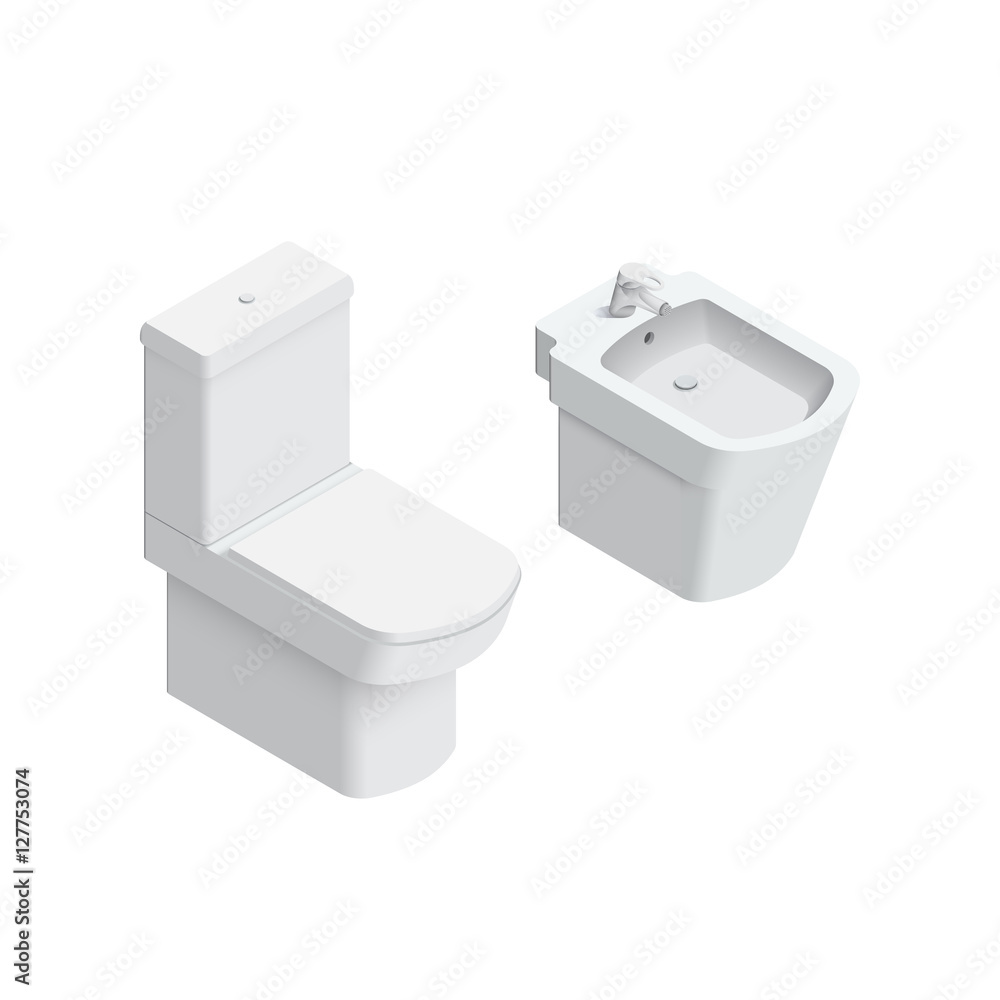 Toilet and bidet Isometric Vector Illustration Toilet and bidet Isometric Vector Illustration