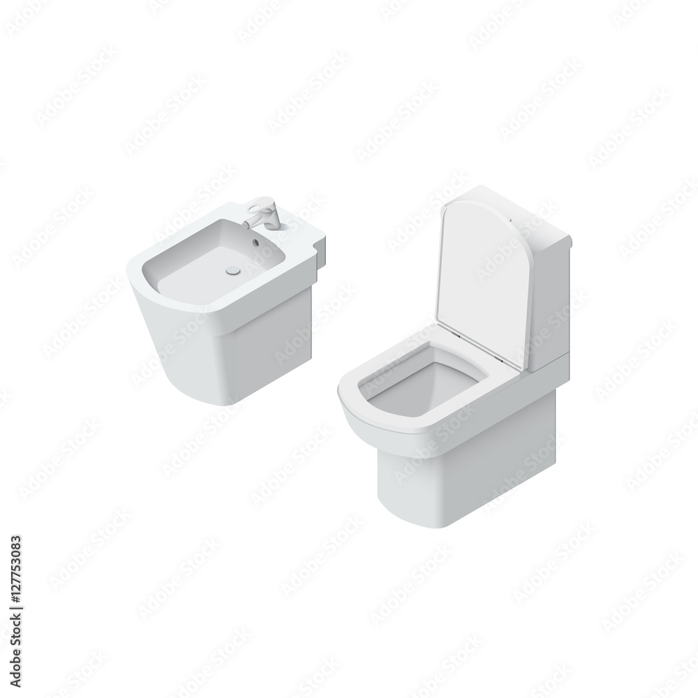 Toilet and bidet Isometric Vector Illustration Stock Vector | Adobe Stock