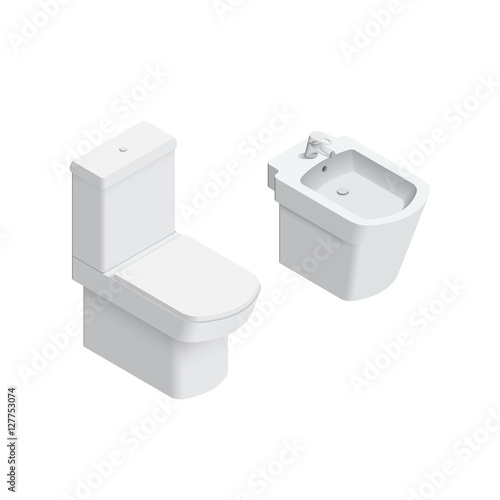 Toilet and bidet Isometric Vector Illustration