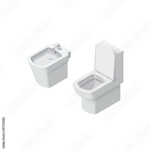 Toilet and bidet Isometric Vector Illustration