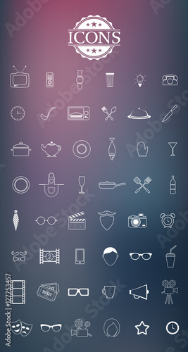 Vector icons. Kitchen. Cinema. House.