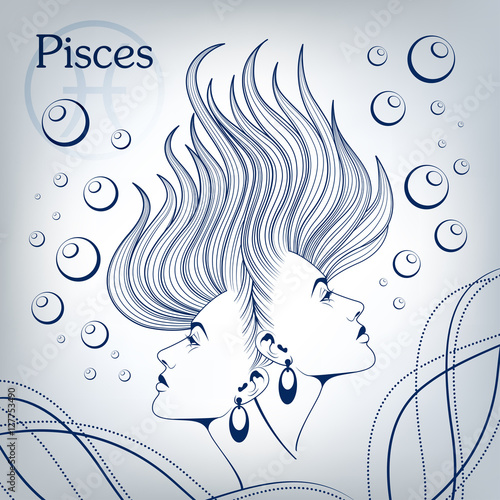 Girls vector. Astrological sign. Pisces.