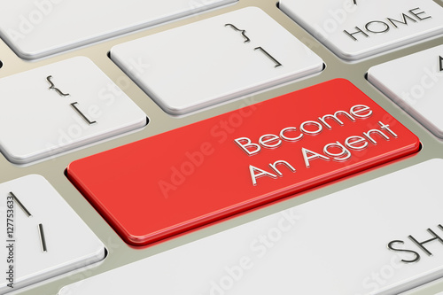 Konstfotografi become an agent button, red hot key on  keyboard 3D rendering