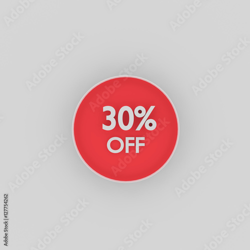 3D rendering of thirty percent off red sign