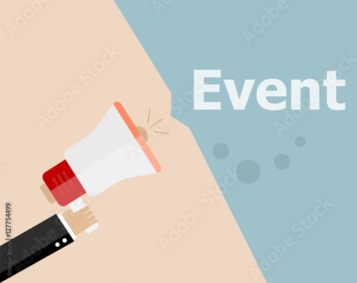 Event. flat design business concept. Digital marketing business man holding megaphone for website and promotion banners. © fotoscool