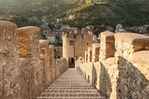 the external stairs of the Itri fortress that lead to the watchtower over the city photo