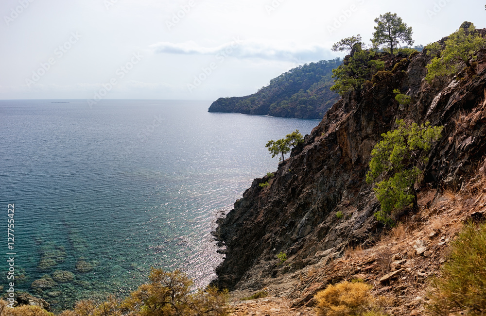 Secluded bay in the Turkish Mediterranean Sea, Turkey, Viewed fr