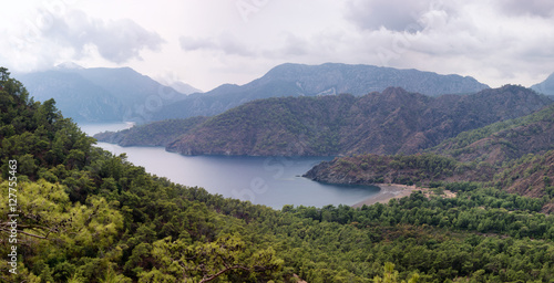 Secluded bay in the Turkish Mediterranean Sea, Turkey, Viewed fr