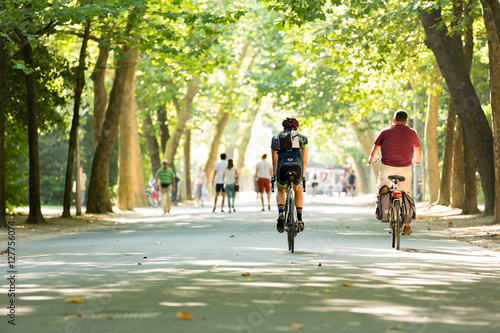 Biking in the Vondelpark in Amsterdam photo