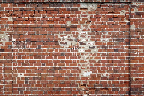 Worn Grungy Red Brick Clay Facade Wall Texture Background