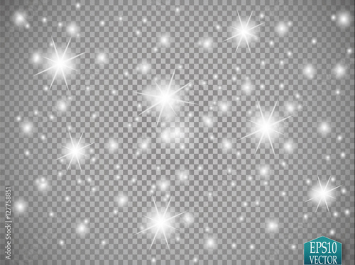 Vector white glitter wave abstract illustration. White star dust trail sparkling particles isolated on transparent background. Magic concept