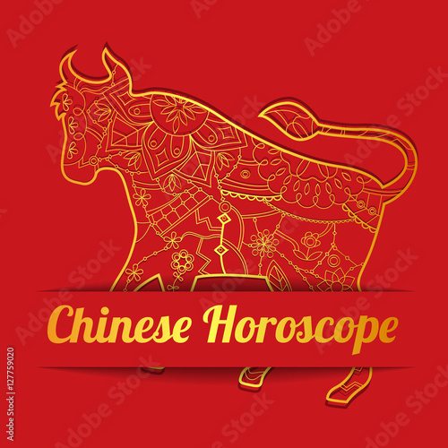 Chinese horoscope background with golden bull