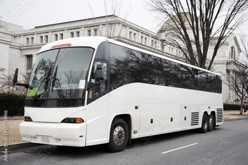 Charter/tour bus parked in Washington, D.C. Horizontal. 