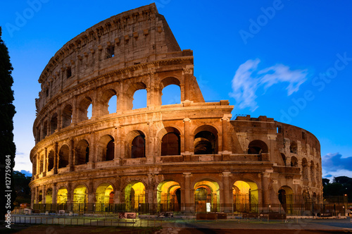Night view of Colosseum in Rome in Italy