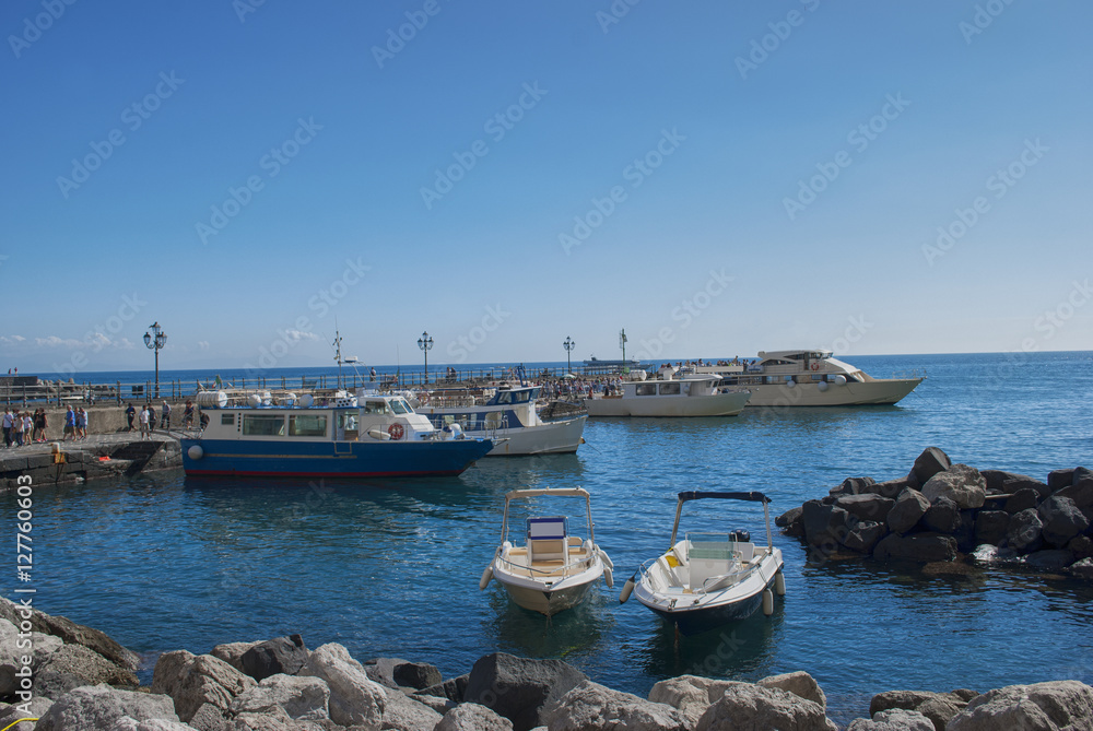 Ferries moored to the quay, from Amalfi peninsula