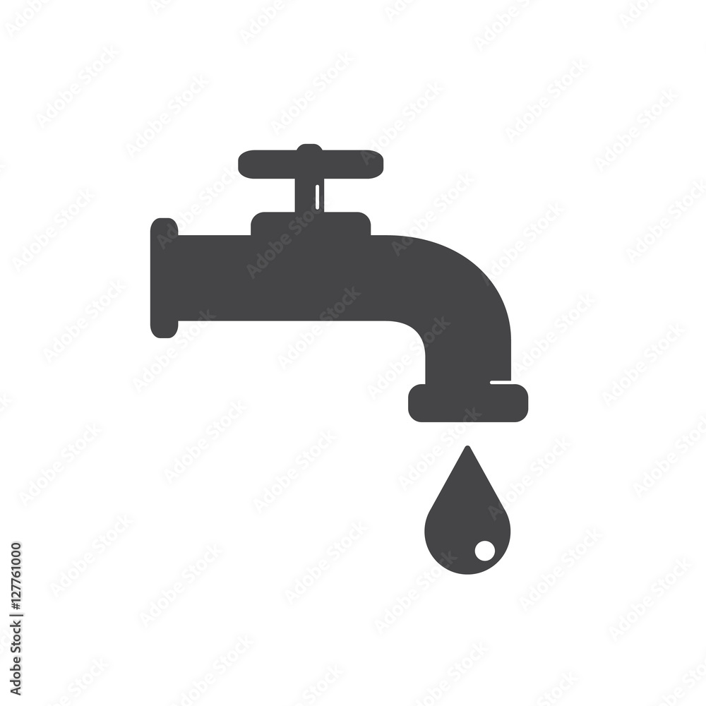 Water Faucet with drop icon. Black silhouette. Vector illustration. Water Faucet with drop icon. Black silhouette. Vector illustration.