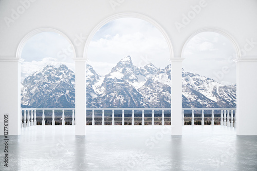 Interior with snowy mountains view