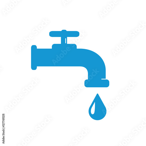 Water Faucet with drop icon. Blue silhouette. Vector illustration.
