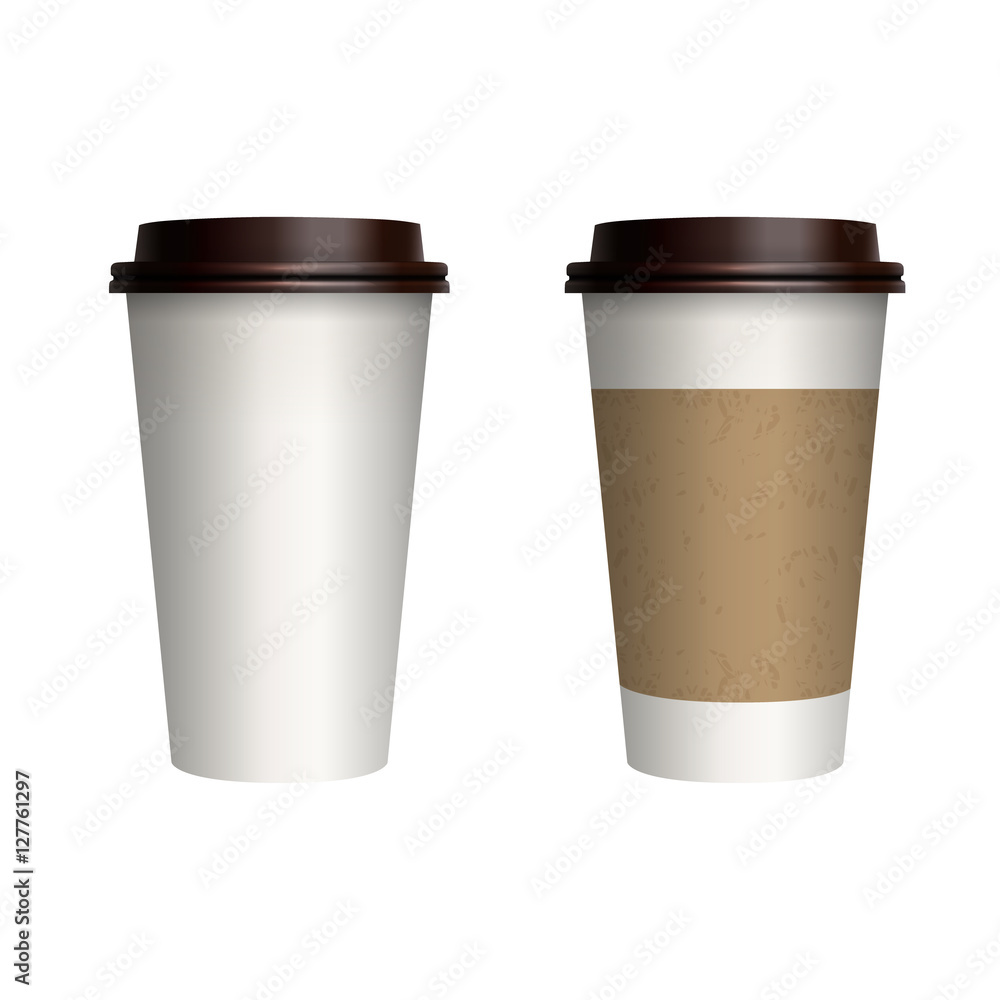 Take-out coffee with brown cap and cup holder. Isolated on white background. Vector Illustration. Take-out coffee with brown cap and cup holder. Isolated on white background. Vector Illustration.
