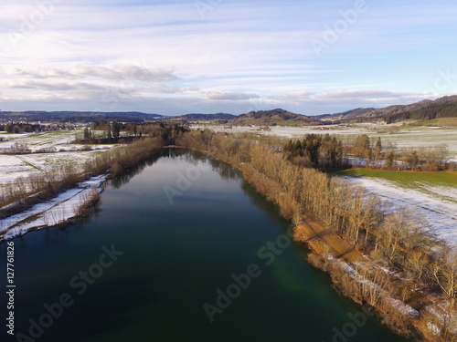 Fototapeta Naklejka Na Ścianę i Meble -  drone shot of lake in winter time