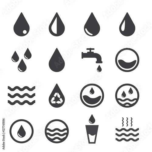 Vector water icons set on white background. Black. Vector illustration