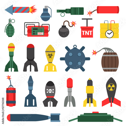 Bomb and rockets vector set.