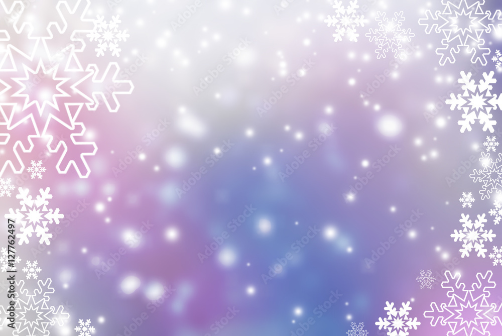 Abstract snowflake Christmas winter background. Falling snow  on light background