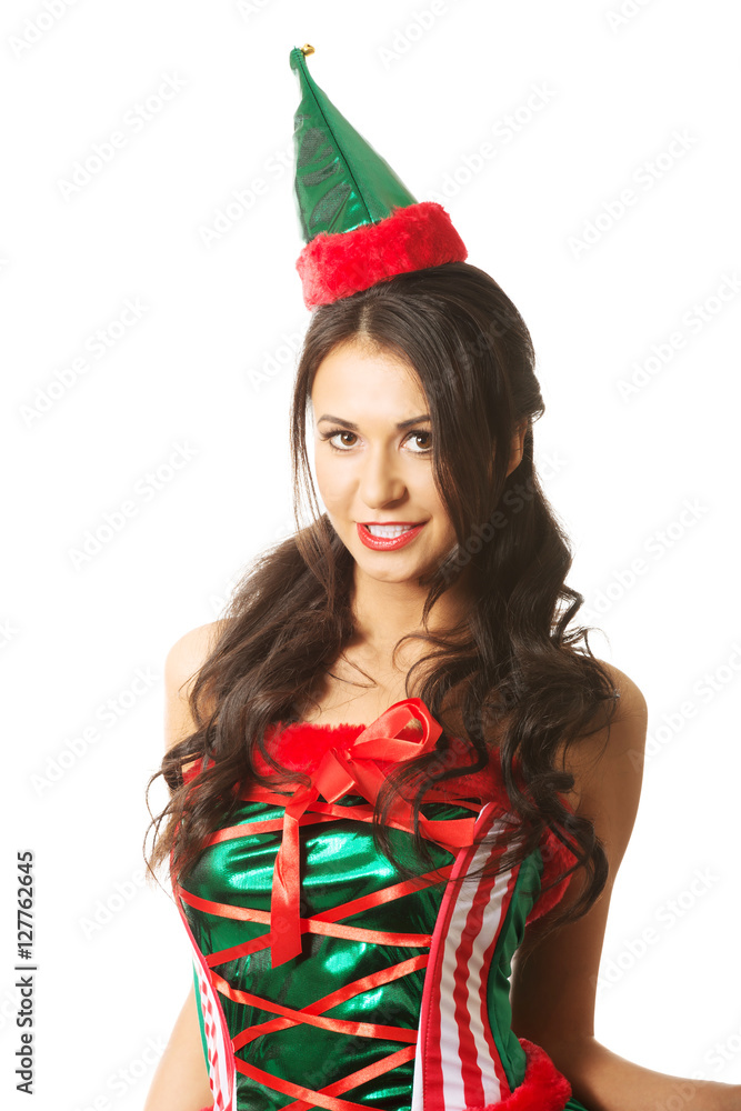 Portrait of beautiful woman wearing elf clothes Portrait of beautiful woman wearing elf clothes
