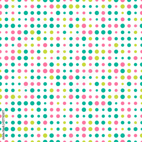 Colorful abstract spotted seamless pattern. Dot on white. Round shape dotted background. Dots texture. Polka dot background. Vector illustration.
