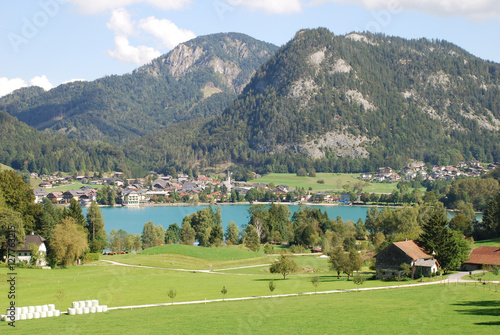 Fuschl am See red Berge Wiese Sommer Urlaub Badesee Östereich bull Austria Europa Europe Salzburger Land Salzburg Zentrale Alps Alpen Firmensitz headquarter Europa Europe Unterkunft Hotel Restaurant  photo