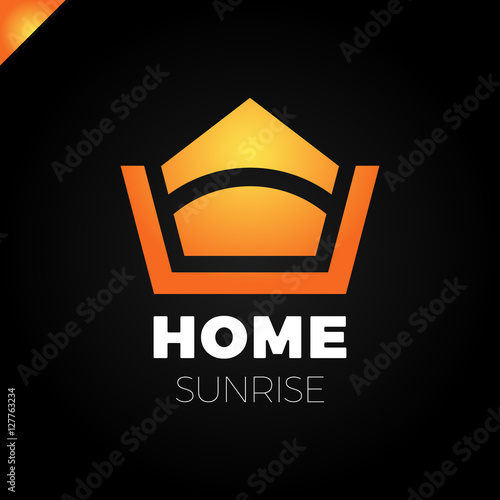 Abstract house logo design template. Colorful sign. Sunrise and horizont home logo. Universal vector icon