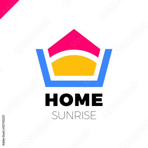 Abstract house logo design template. Colorful sign. Sunrise and horizont home logo. Universal vector icon
