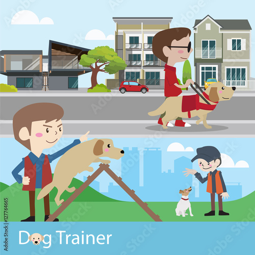 Dog trainer training vector illustration