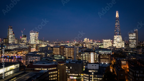 The financial City of London business district skyline at night