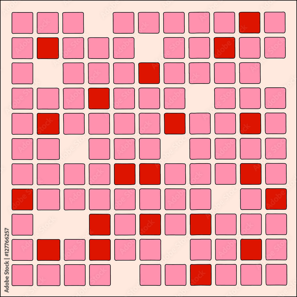 Quadrados vermelhos agrupados sobre fundo rosa Quadrados vermelhos agrupados sobre fundo rosa