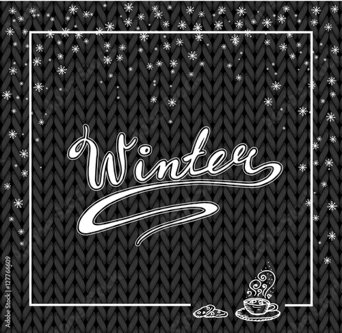 Winter lettering. Hand drawn. Snow and hot chocolate. Vector. Black