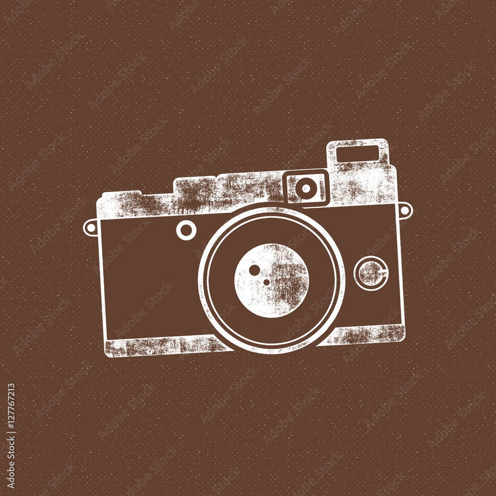 Retro camera icon. Old poster template. Isolated on grunge halftone  background. Photography vintage design for t shirt, tee design, web project.  Inspiration vintage stamp style. Stock Illustration | Adobe Stock