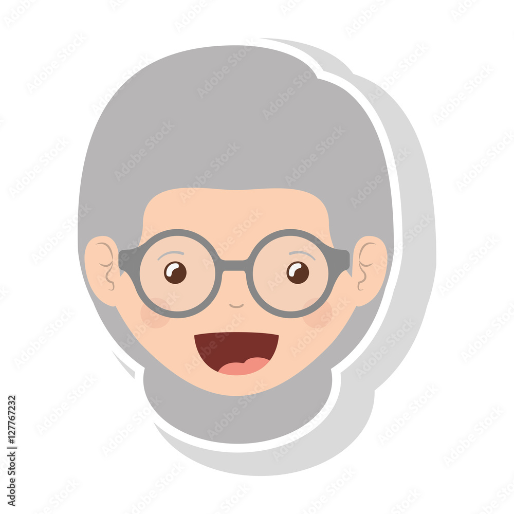 front face elderly woman with glasses vector illustration