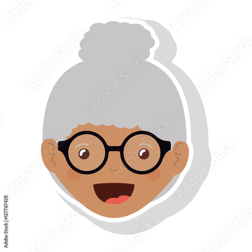 front face elderly brunette woman with collected curly hair vector illustration